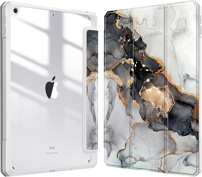 FINTIE Hybrid Case for iPad 10.2 9th 8th 7th Gen Clear Back Marble