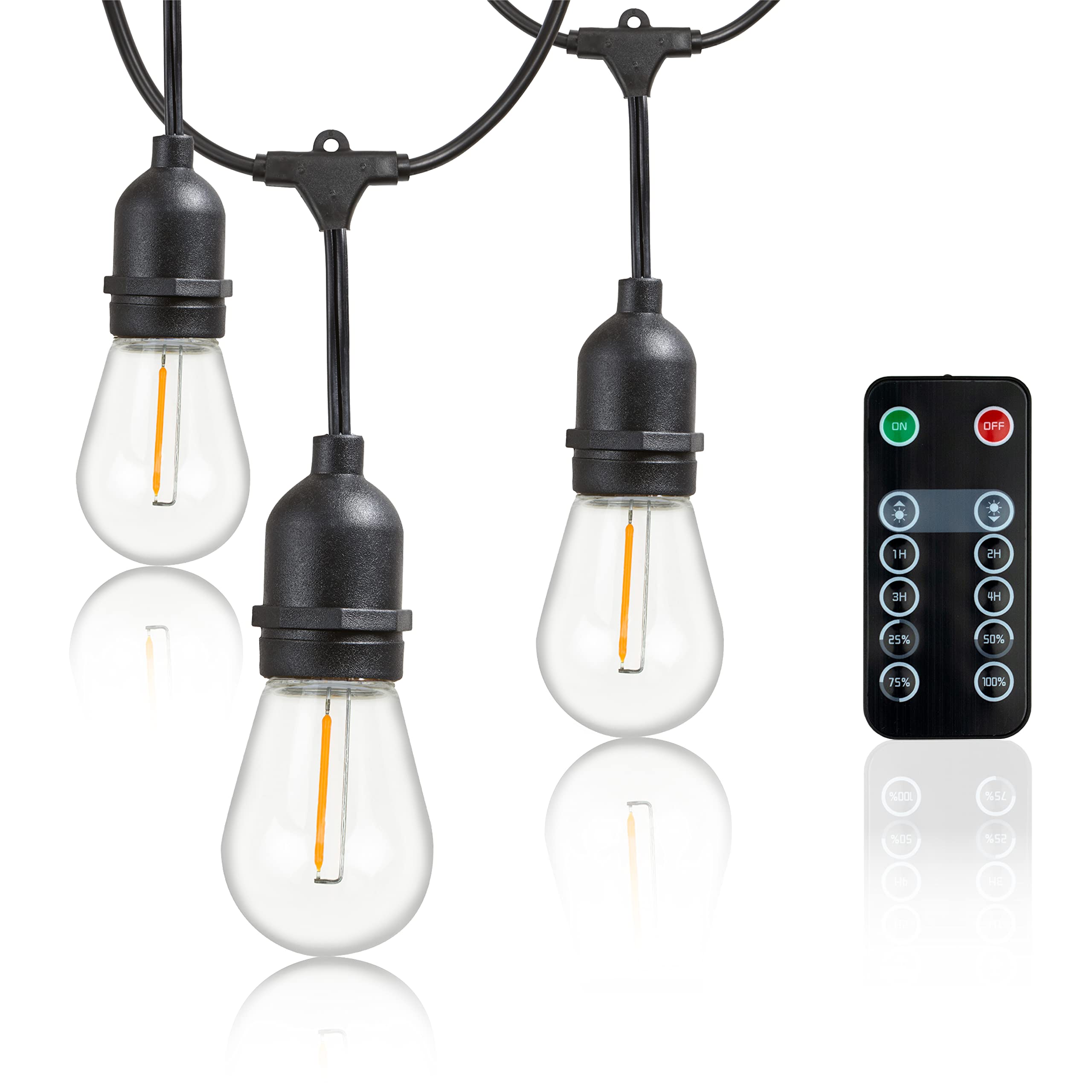 Newhouse Lighting LED String Lights with Weatherproof Technology, Dimmable with Wireless Remote Control, 48ft and 16 (15+1 Free) LED Light Bulbs Included, Black (CSTRINGLEDDIM) Image