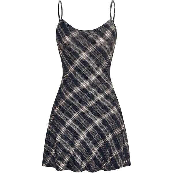 knee length dresses for ladies 【CLEARANCE】Gothic Grunge Spaghetti Strap Plaid Mini Dress CLT5895, Black_XXL