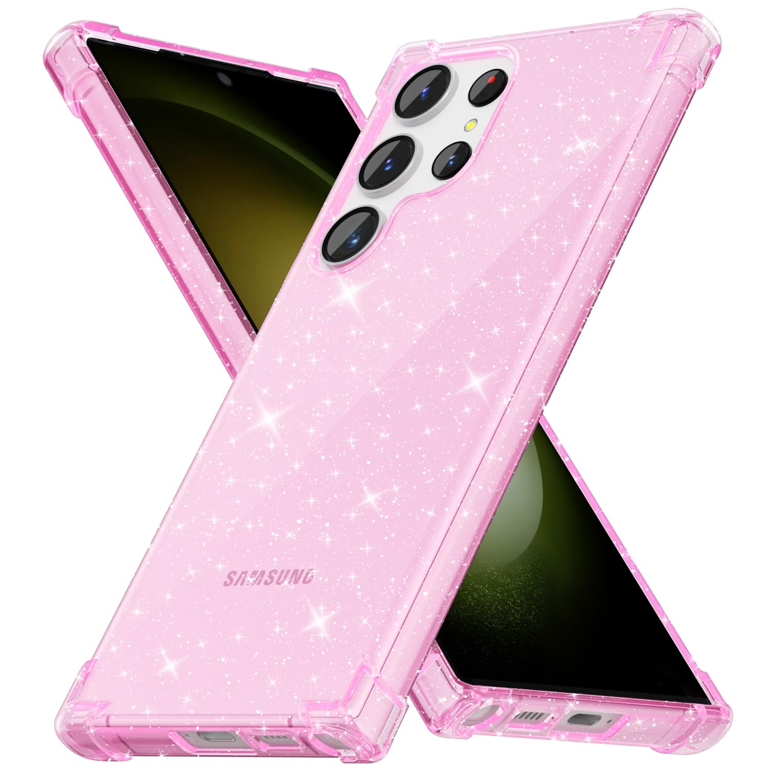 Svanove for Samsung Galaxy S23 Ultra Phone Case Clear Glitter Bumper, Bling Sparkly Shiny Transparent Cute Color, Thin Slim Soft Silicone Flexible TPU Trendy Cover for Women Girl, Light Pink