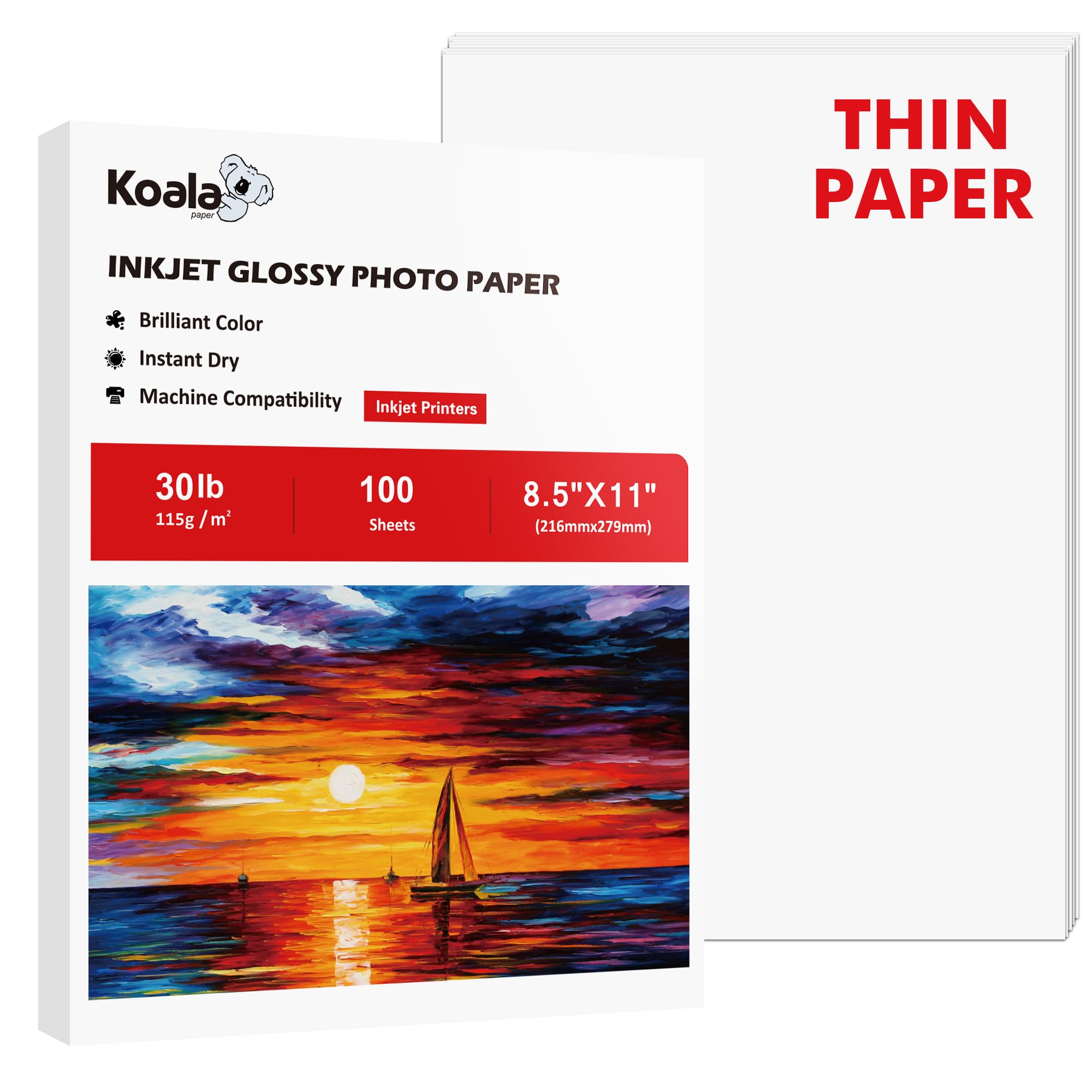 Photo 1 of Koala Glossy Thin Inkjet Paper 8.5x11 Inches 100 Sheets Compatible with Inkjet Printer Use DYE INK 115gsm