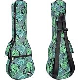 CLOUDMUSIC Ukulele Case Gig Bag, Green Monstera, Soprano 21" | Padded, Backpack