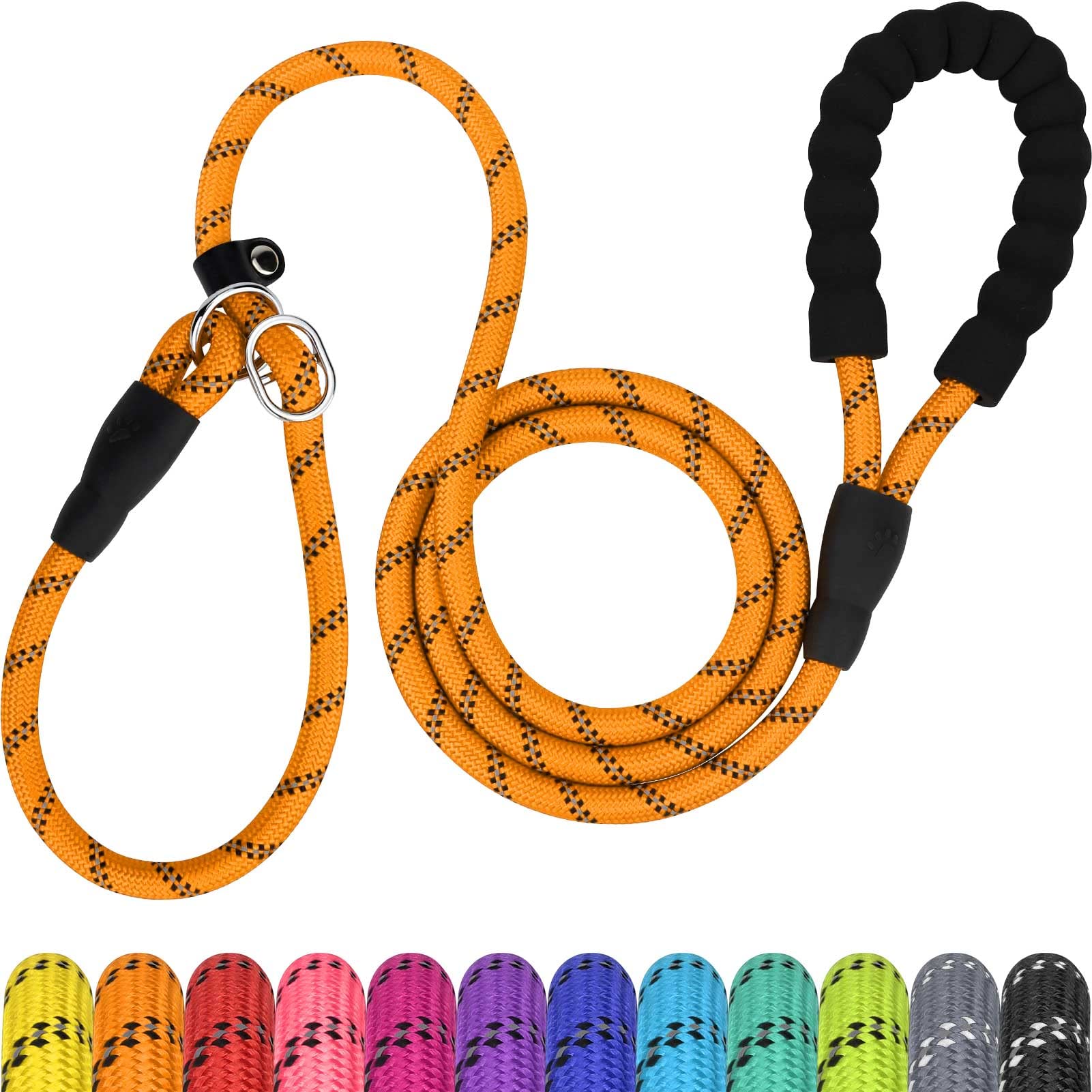 TagME Slip Lead for Dogs,1.8m Reflective Dog Lead with Soft Padded Handle, Slip-On Training Leash for Small Pet, Orange