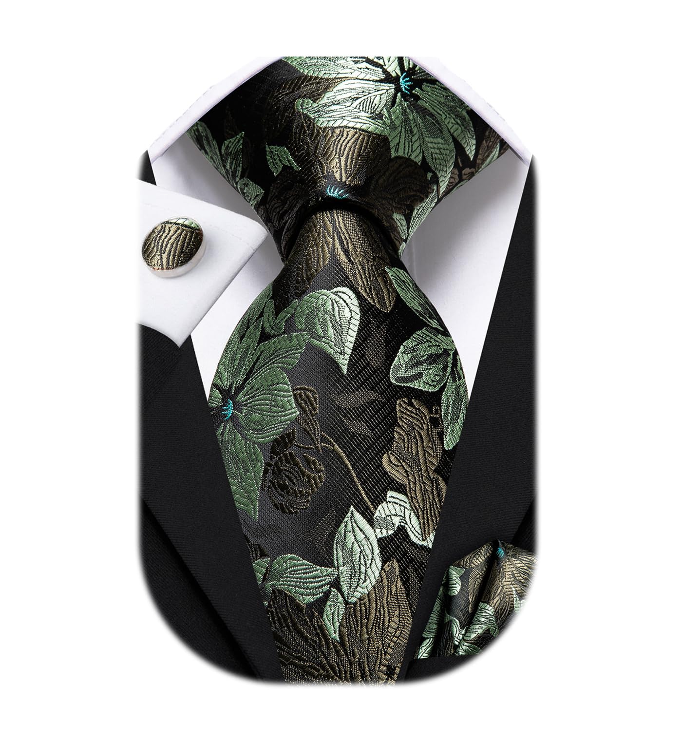 Dubulle Sage Green Tie for Men Paisley Floral Mens Neckties Silk Pocket Square Cufflinks Suit Wedding Business