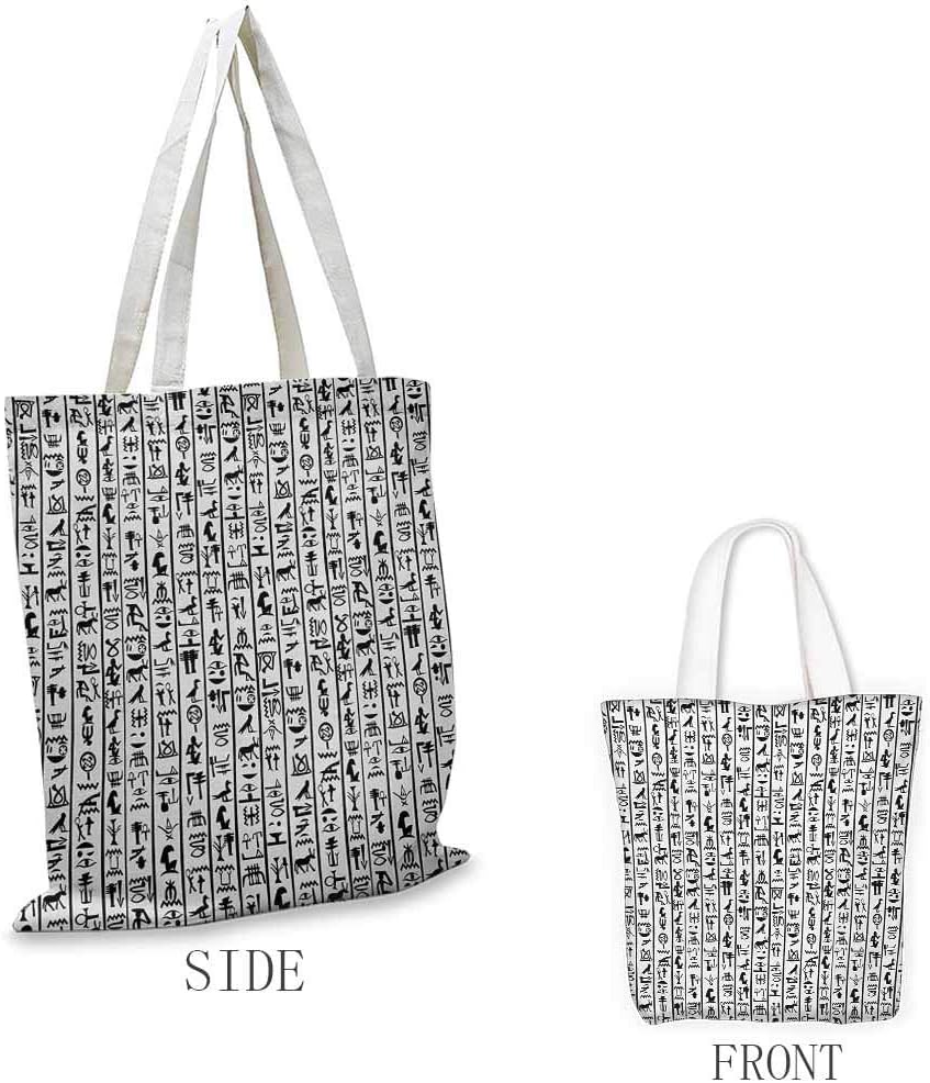 Egyptian Shopping bags can be reused Vertical Borders with Hieroglyphics Alphabet Ancient Language Symbols Cultural Used as a grocery bag in the market W15.75 x L17.71 Inch Black White