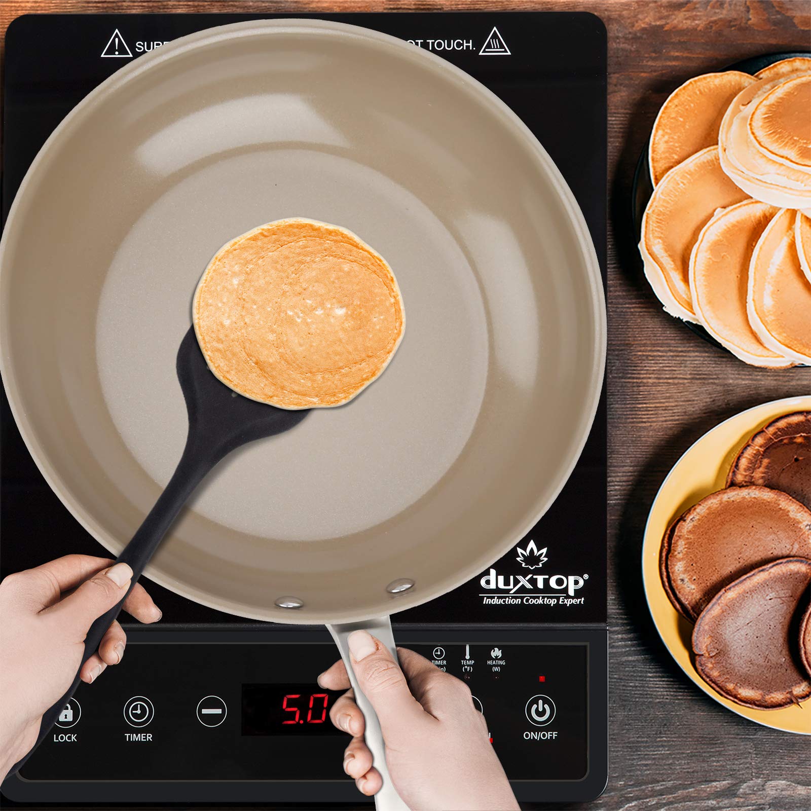 Duxtop Ceramic Non-stick Frying Pan, Stainless Steel Induction Frying Pan, 9.5-Inch Stir Fry Pan with Heavy-gauge Impact-bonded Bottom, FUSION Ti