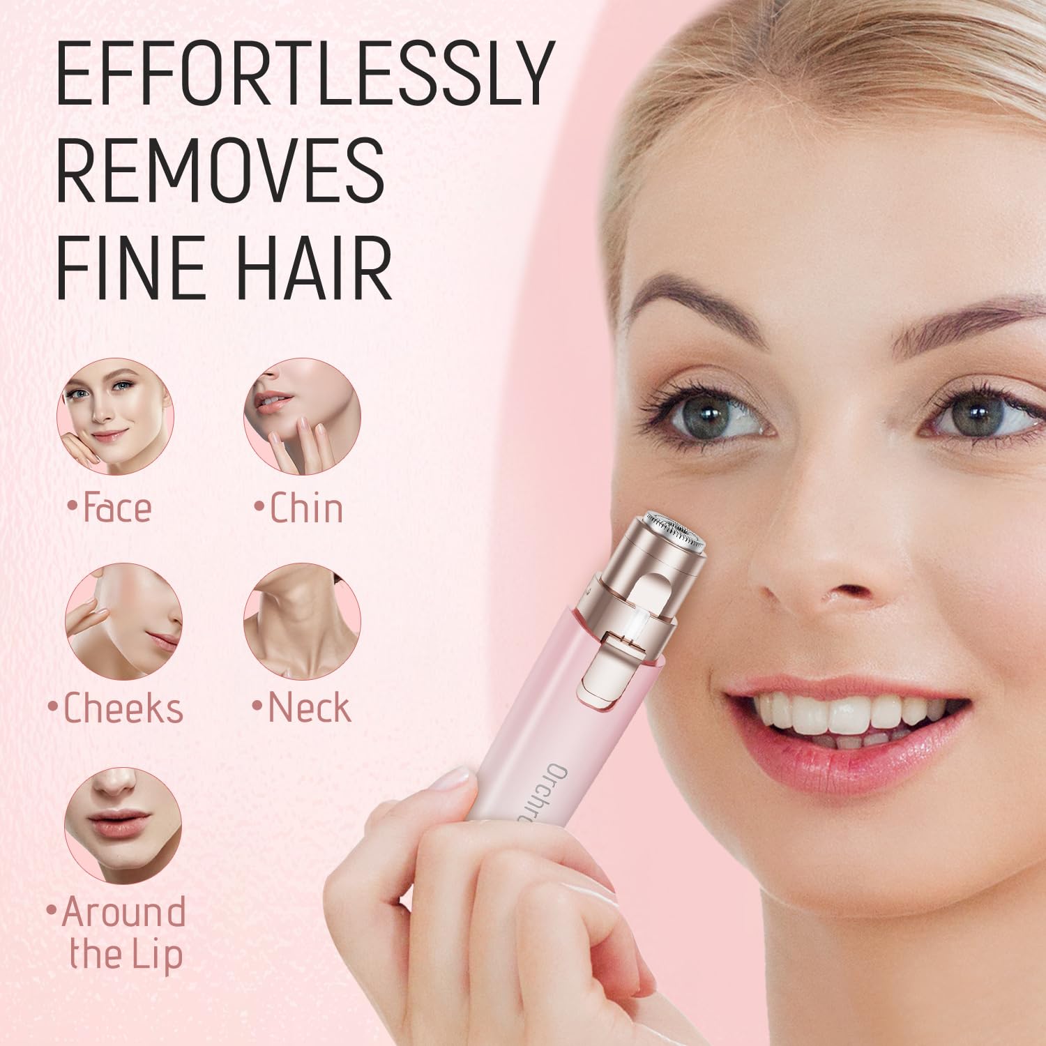 Orchrose Rechargeable Facial Hair Remover for Women: 2-in-1 Device for Shaping Eyebrows and Removing Face Peach Fuzz (Gradient Pink)