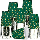 WYQJHKV Dark Green and Gold Paper Cups,9 oz Dark Green and Gold Disposable Cups,Paper Cups for Birthday Wedding Party Supplies(50 Pcs)