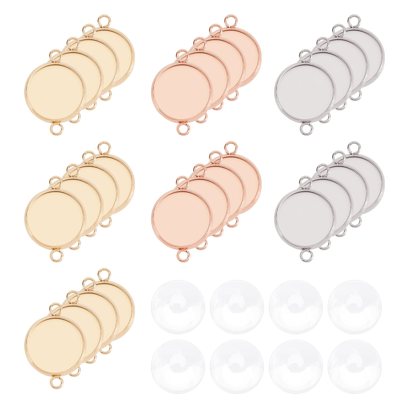UNICRAFTALE 30pcs 12mm Mixed Color Blank Cabochon with Cabochon Pendant Bezel Trays Flat Round Tray Blanks Stainless Steel Cabochon Connectors Settings for Bracelet Necklace Jewelry Making