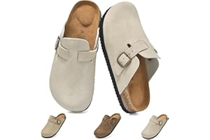 UpResty Genuine Suede Kids Toddler Clogs with Arch Support, Boys Girls Clogs with Comfort Memory Foam Insole, Non Slip Cork Footbed Mules for Kid with Adjustable Straps