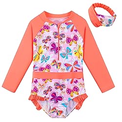 Girls One Piece Long Sleeve Swimsuit Rashguard