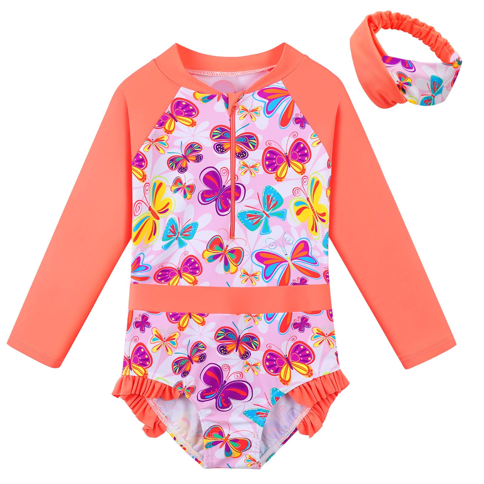 Girls One Piece Long Sleeve Swimsuit Rashguard
