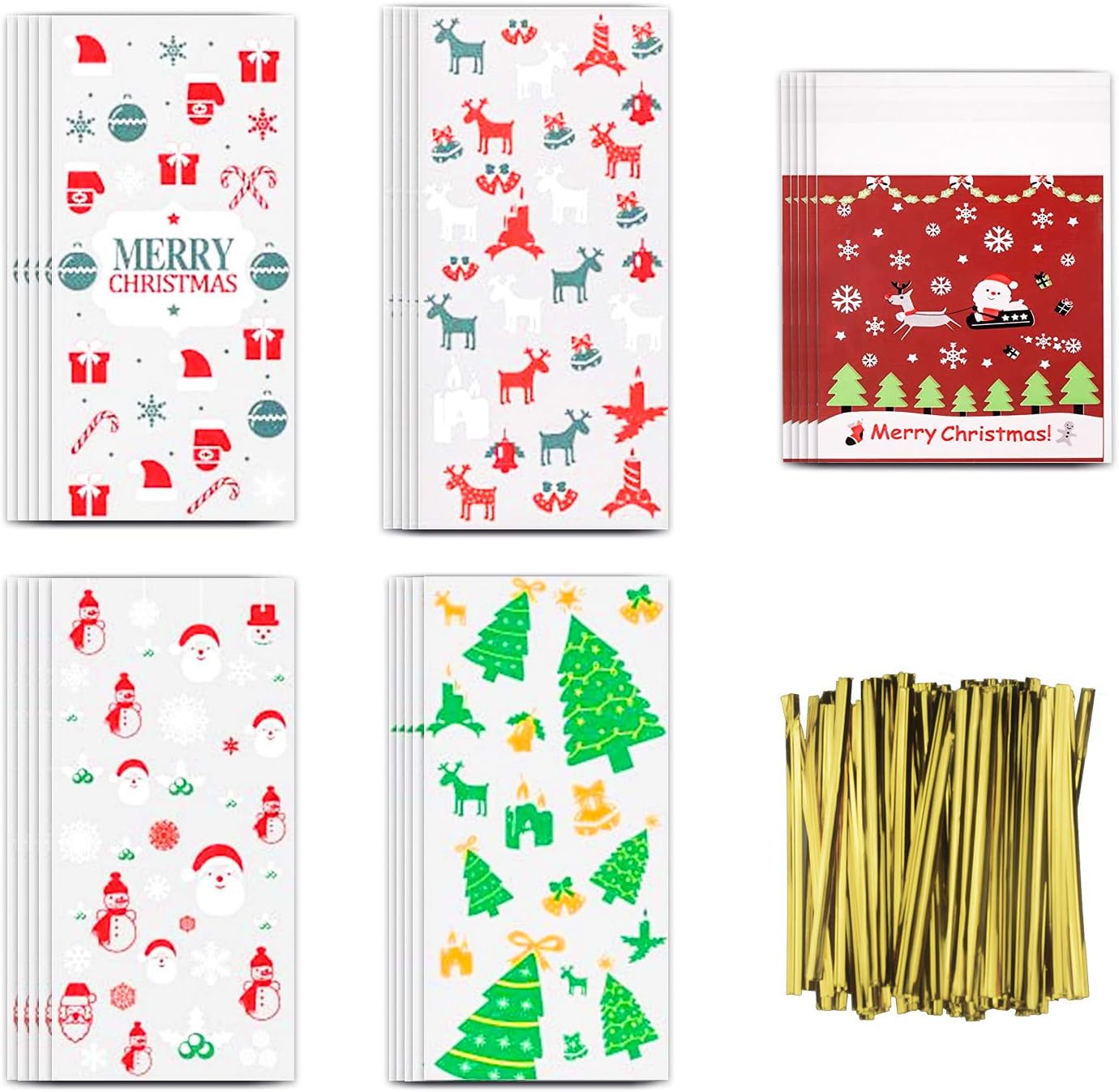 Amazon.com: 200 Pcs Christmas Cellophane Bags Treat Bags Cello Bags