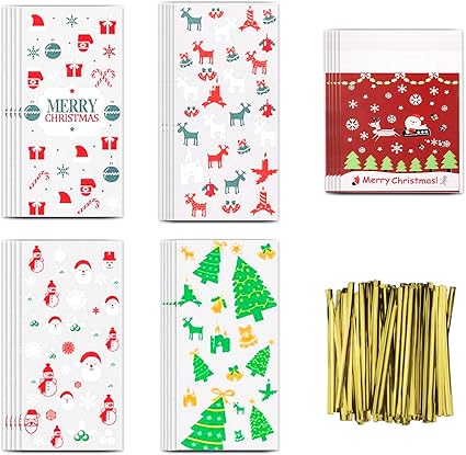 Amazon.com: 200 Pcs Christmas Cellophane Bags Treat Bags Cello Bags