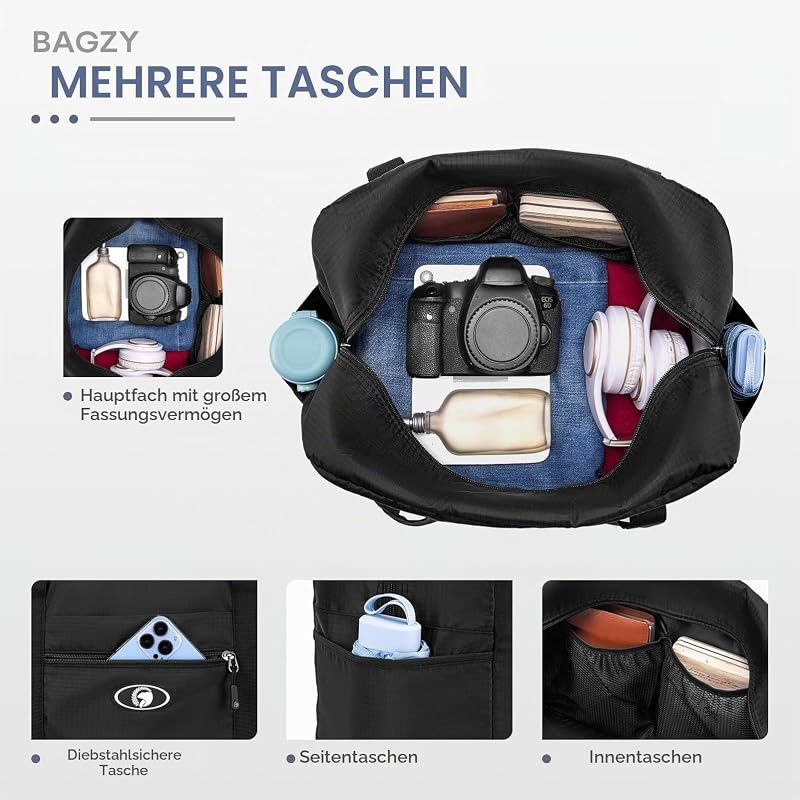Ryanair Handgepäck 40x30x20 Wizz Air Faltbare Reisetasche 25L Handgepäck Flugzeug Tasche Wasserdicht Sporttasche Carry On Luggage Koffer für Weekender Hospital Kabine Handtaschen Herren Damen 2x