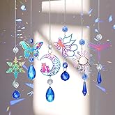 6Pieces Blue Crystals Suncatchers Hanging Sun Catcher with Chain Pendant Ornament Crystal Prisms for Window Home Decoration