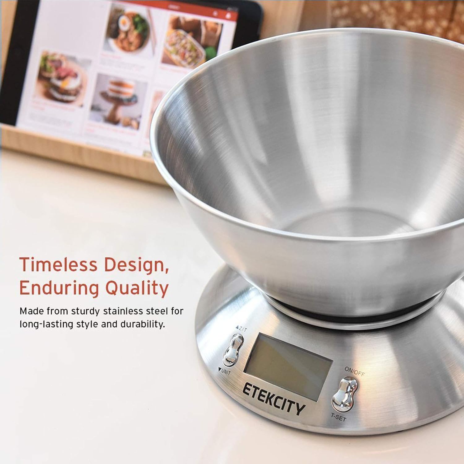Etekcity Food Scale with Bowl, Timer, and Temperature Sensor, Digital Kitchen Weight for Cooking and Baking, 2.06 QT, Silver: Kitchen & Dining