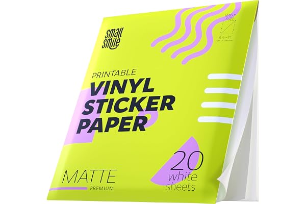 Premium Printable Vinyl Sticker Paper for Inkjet Printer and Laser - 20 White Matte Sticker Paper Waterproof - Durability Adh