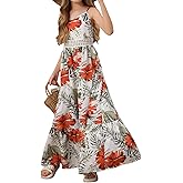 SHENHE Girl's Floral Sleeveless Split Thigh Ruffle Hem Summer Boho Maxi Cami Dress