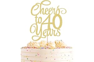AHAORAY Cheers to 40 Years Cake Topper - Gold Glitter 40th Birthday Cake Decorating Supplies, Perfect for 40th Anniversary or Forty Birthday Party, Photo Booth Props