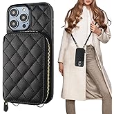 Bocasal Crossbody Wallet Case for iPhone 14 Pro, RFID Blocking PU Leather Zipper Handbag Purse Flip Cover, Kickstand Folio Case with Card Slots Holder Wrist Strap Lanyard 5G 6.1 Inch (Black)
