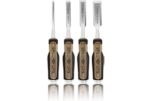 Spec Ops Tools Wood Chisel Set with High-Carbon Steel Blades, Shock-Absorbing Grip, 4-Piece, 3% Donated to Veterans