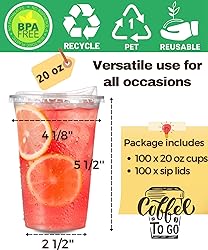 100 Pack 20 oz Clear Plastic Cups with