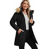 Funlingo Women's Winter Puffer Coat with Removable Hood Double Zipper Thickened Long Parka Jacket with Elastic Waistband