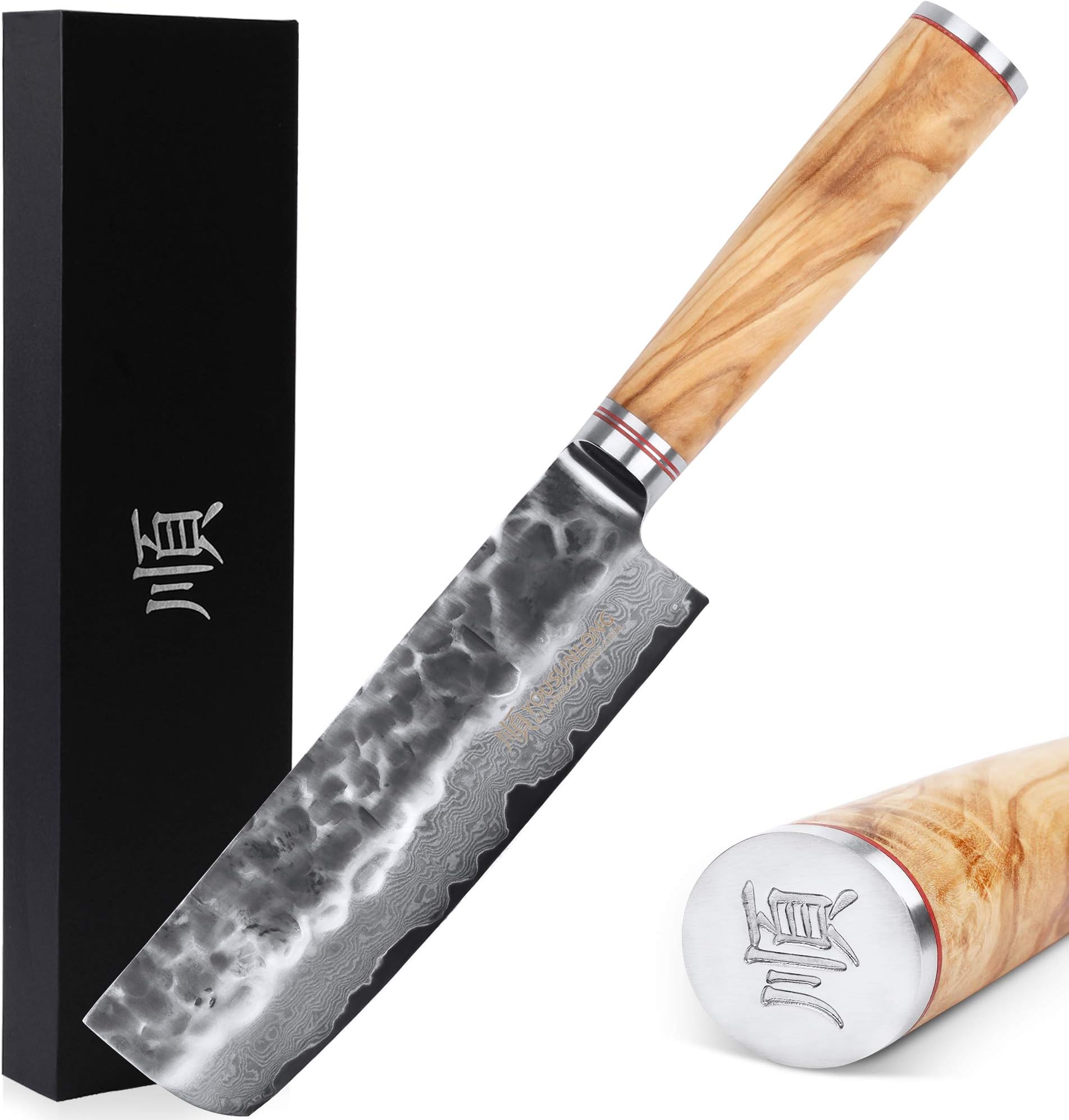 YOUSUNLONG Asian Nakiri 6.5 inch Japanese Super Steel 67 Layer Damascus Italian Olive Wood Handle