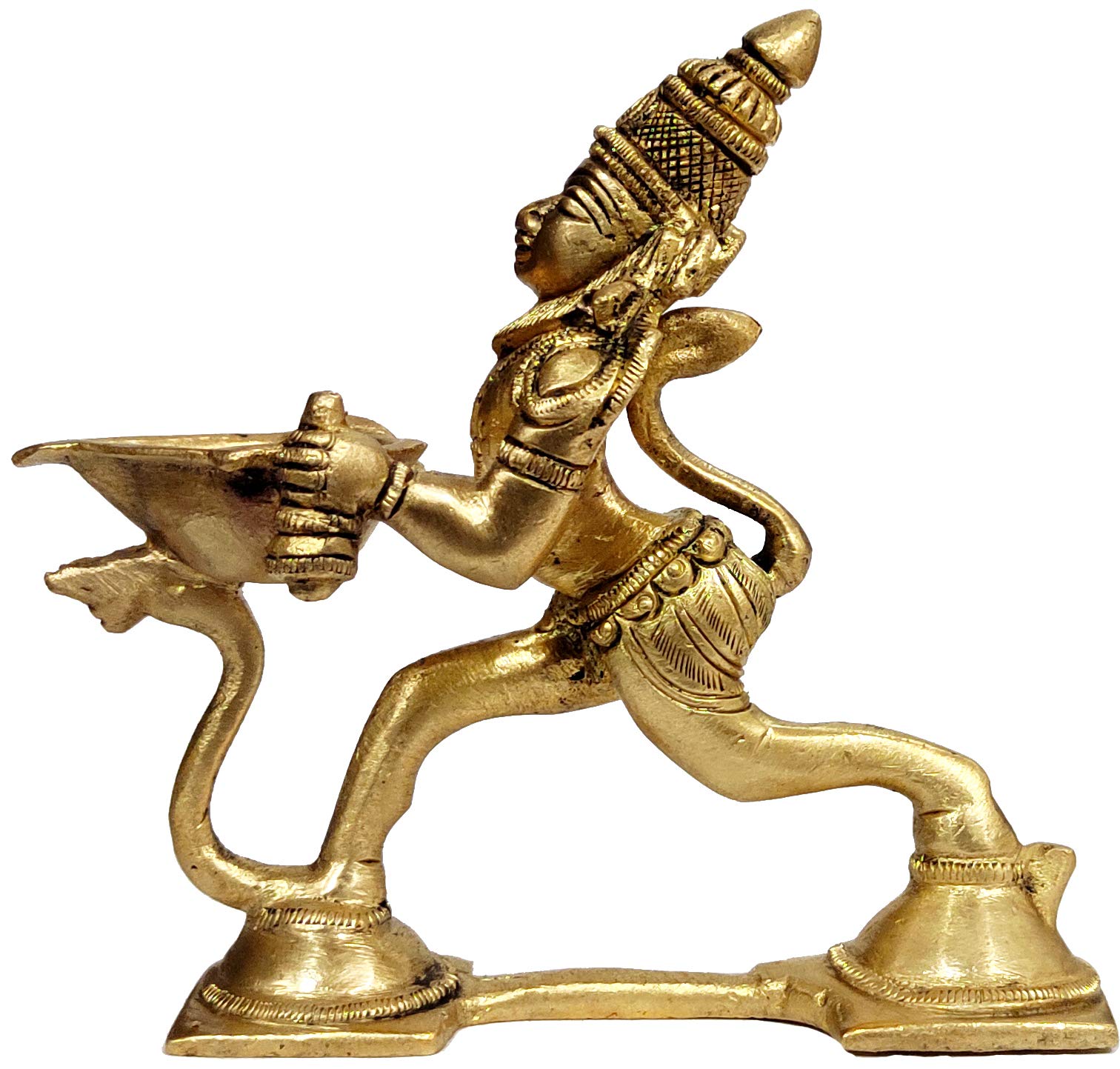 Purpledip Brass Oil Lamp Diya Hanuman Aarti: Rare & Unique Antique Design Deepak (12072)