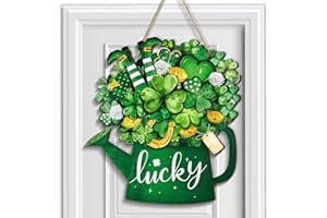 St. Patrick's Day Wreaths for Front Door Wooden Welcome Sign Farmhouse Irish Shamrock Clover Lucky Decor for Porch Rustic Wal