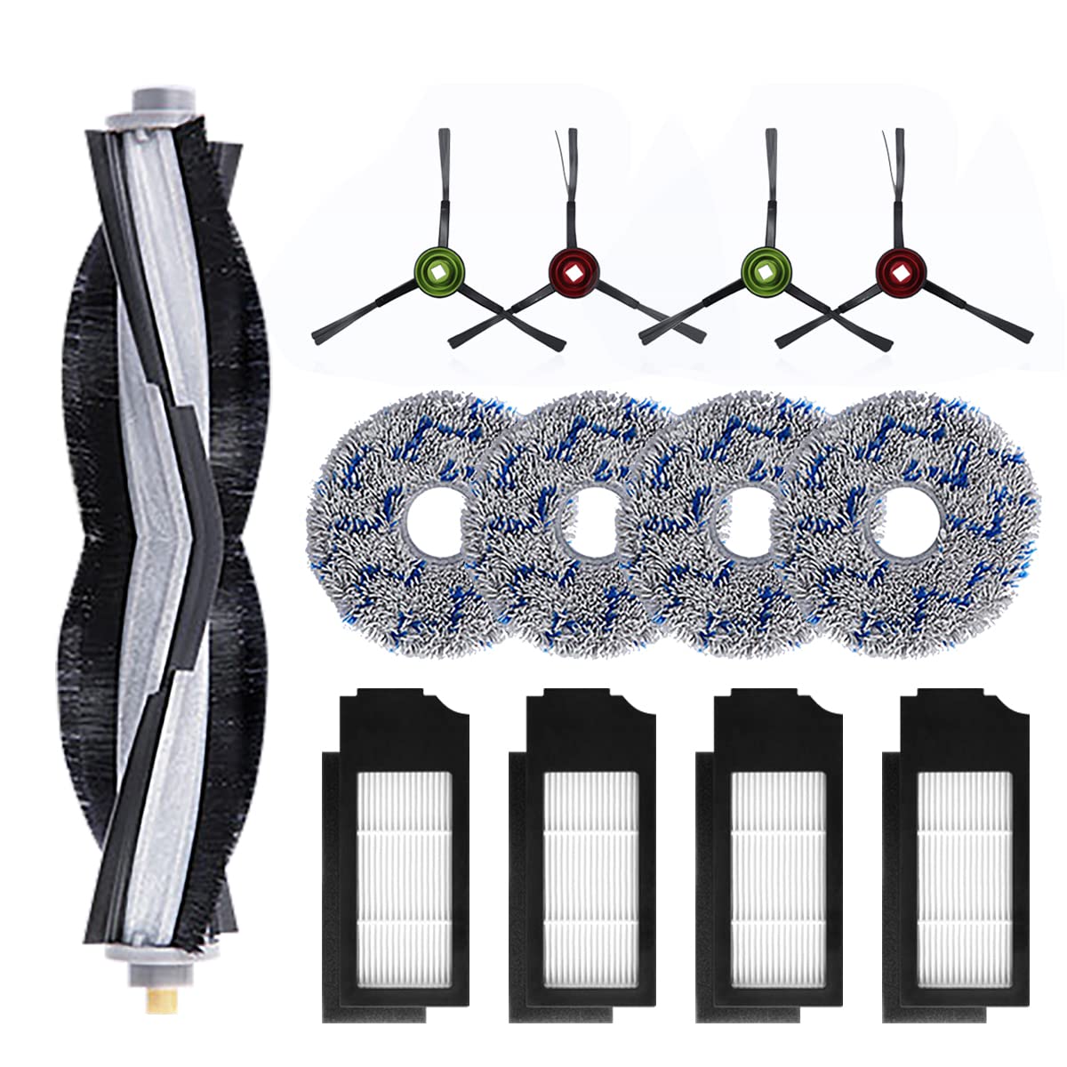 HomeTimes Accessories Replacement Parts Compatible with Ecovacs Deebot X1 Turbo/OMNI / X1 E OMNI/T10/T10 Plus Washable Mopping Pad *4 Filters *4 Side Brush *4 Main Brush *1 (Pack of 12)