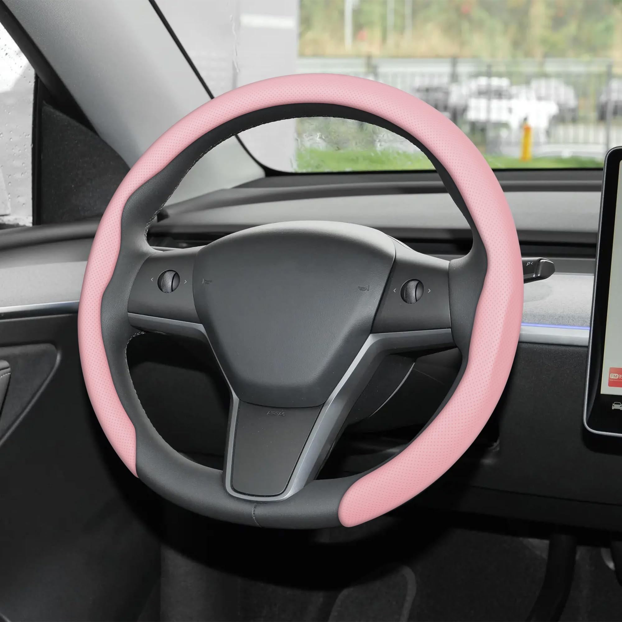 Photo 1 of frani Nappa Leather Steering Wheel Cover, Universal 15 Inch Premium Non-Slip Steering Wheel Cover Pink