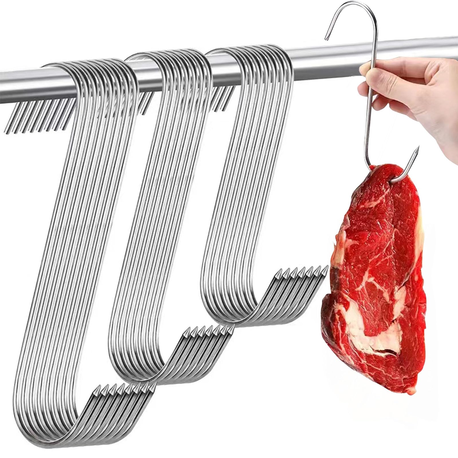 PMELCXD 30 PCS Butchers Hooks - Premium Stainless Steel S-Hooks -Upgrade Your Smoking Game Perfect for Meat, Pots, and More!