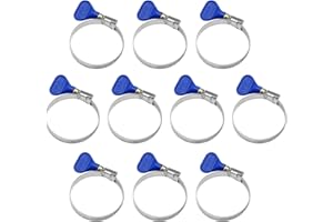 10-Pack Blue Stainless Steel Thumb Screw Hose Clamp, Key-Type Adjustable Hose Clamp, 32-50 mm (1-1/4" to 2"), 9mm Bandwidth f