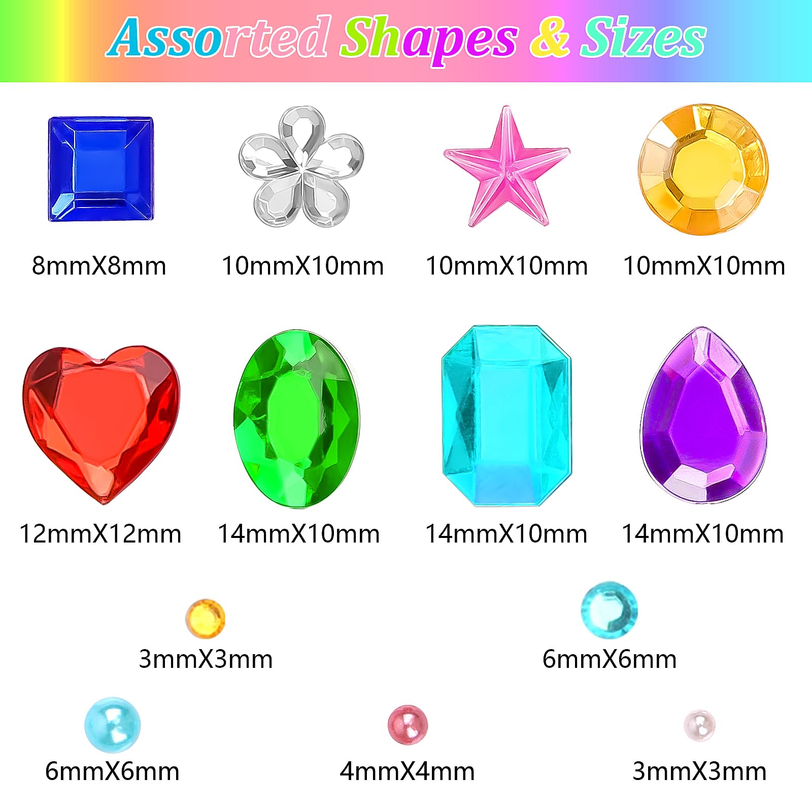 1782pcs Gems Stickers, Self Adhesive Gems for Crafts Bling Rhinestones, Assorted Shapes Jewels Stickers for Kids, Scrapbooking, Nail Art, Face Deco