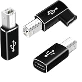 basecolors 3-Pack USB B to USB C Printer Adapter，90 Degree USB C to USB B Printer Adapter Compatible with Printers，Chromebook Pixel，Electric Piano,Synthesizers and Devices with MIDI Port.,Black