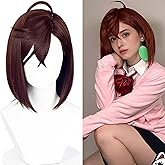 Aicos Momo Ayase Cosplay Wigs for Women Brown Straight Wig with Spiky Bangs for Halloween Costume Party