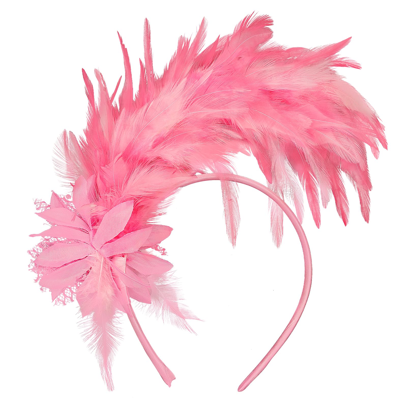 MWOOT Feather Headband, 1920s Feathered Headpiece, Pink Roaring 20s Fascinators for Women, Artificial Flower Feather Headwear, Hair Accessories for Cocktail Carnival Prom Tea Party Decoration — image 1