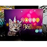 APOTODITO Birthday Cards, Cat Birthday Card with Lights and Music, Funny Gifts for Women Men Cat Lovers Mom or Dad