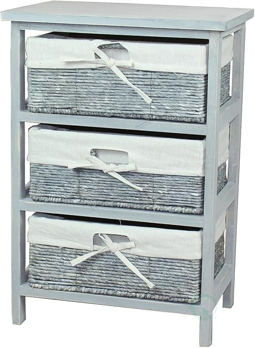 Amazon Com Rustic Gray Wooden Storage Cabinet Chest With 3 Fabric