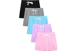 JORHIG 5 Pack Girls Athletic Shorts with Drawstring Pocket Youth Basketball Shorts Girls Soccer Running Shorts for Teen Girls