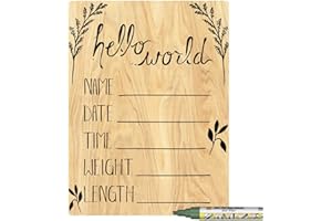 Cohas Hello World Newborn Baby Announcement Sign with Printed Wood Surface, 9 by 12 Inches, Green Marker