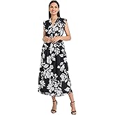 Maggy London Women's Sleeveless V Neck A-line Floral Midi Wedding Guest Dresses