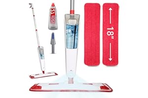 PANDA GRIP Mop for Floor Cleaning, 18 inch Professional 2 Pads and Refillable Spray Bottle for Easy Wet Dry Mopping Dust Flat Mops for Hardwood Laminate Tile Floors, Red