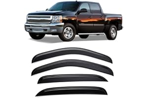 Kinwrdsn Tape-on Rain Guards Side Window Visor Compatible with 2007-2013 Chevy Avalanche/Silverado Suburban 1500/2500 /GMC Sierra 1500/Yukon XL 1500/2500 07-14 Silverado Sierra 2500 HD/3500 HD 4 Pcs