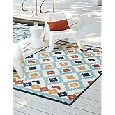 Unique Loom Belize Outdoor Collection Area Rug - Sarstoon (4' 1" x 6' 1" Rectangle, Ivory/ Light Blue)