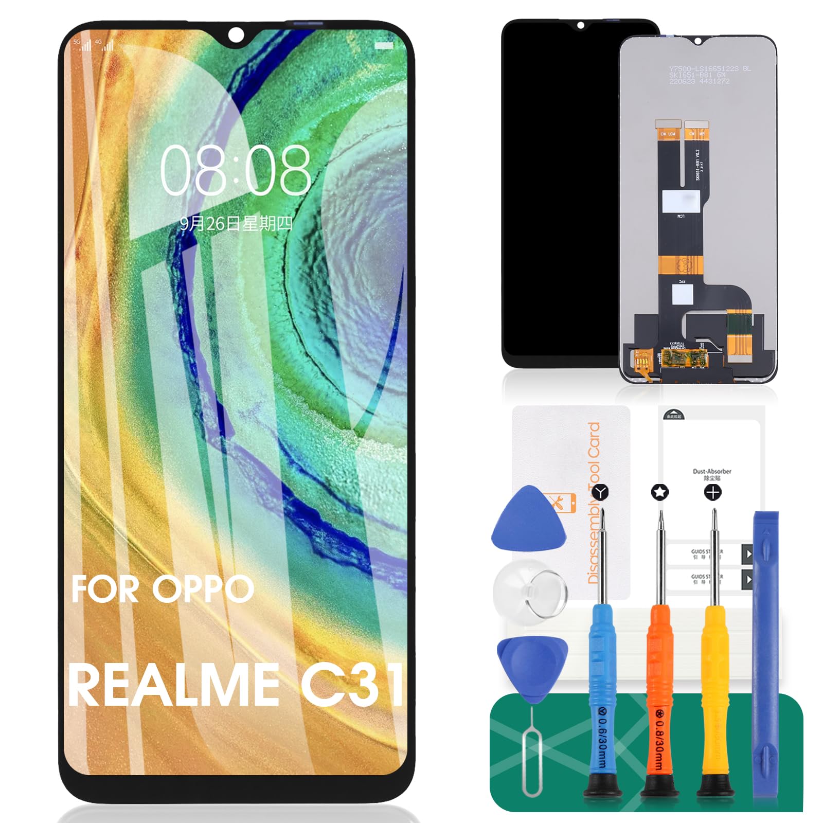 For OPPO Realme C31 2022 Screen Replacement For OPPO Realme C31 LCD Display For OPPO Realme C31 Touch Screen Digitizer RMX3501 Assembly Repair Parts Kits(Black)