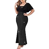 ZOMVA Women's Plus Size Sparkly Maxi Dress Ruffle Short Sleeve Bodycon Mermaid Gown Formal Cocktail Party Club Evening