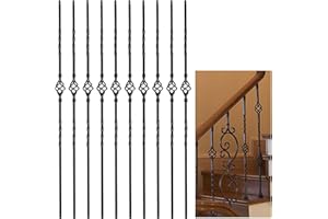 MYEMDAN 10 Pcs Wrought Iron Balusters, 1/2" x 44" Hollow Iron Baluster for Staircase Remodel, Single Basket Iron Balusters, Matte Black Metal Railing